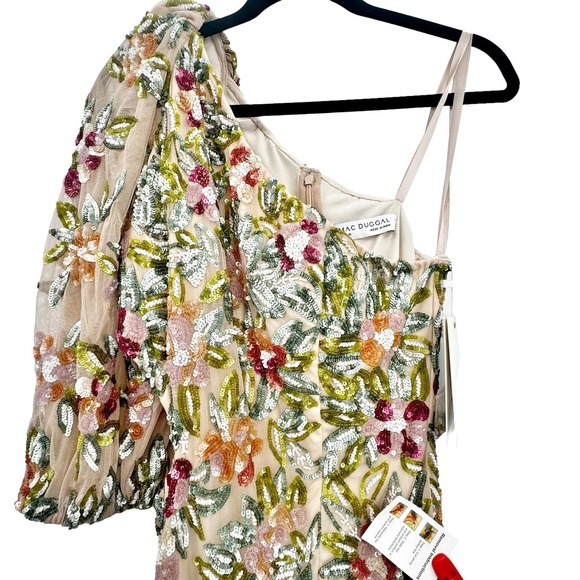 Mac Duggal One Shoulder Floral Embellished Gown Nude Multi Size 10 NWT - Picture 10 of 12